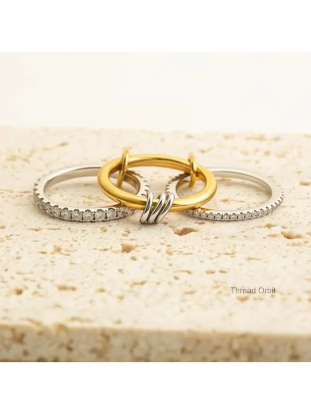 18k Gold Plated Cubic Zirconia Stackable Ring Set Multi Metal
